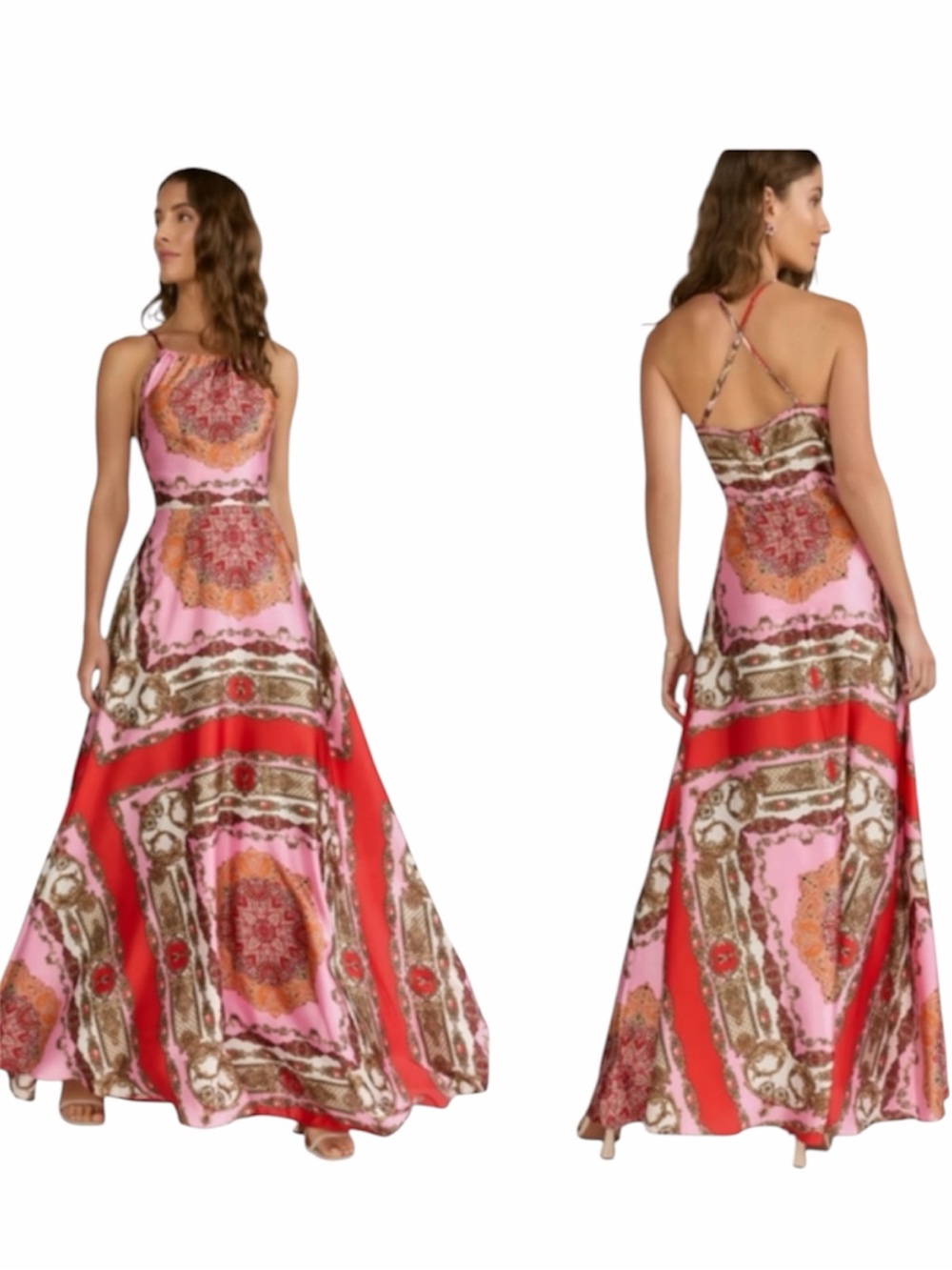 Aakaa Pink and Red Printed Maxi Dress